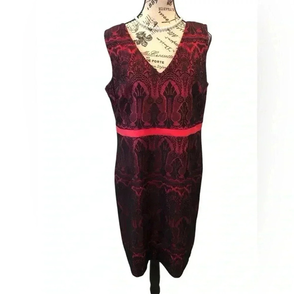 Merona Size 14 Red and Black Lace A-Line Whimsical Pin Up Dress Sleeveless - Picture 1 of 6